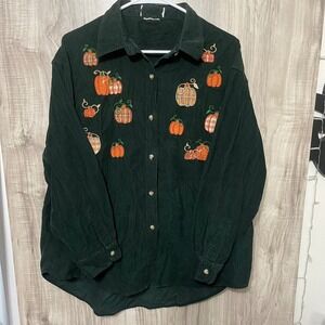 Mandal Bay Women's Corduroy Button Up shirt Women's 2X embroidered Pumpkin